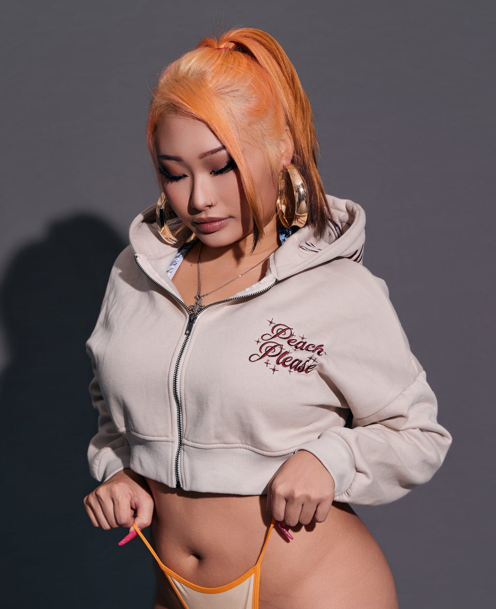 PeachBaddie Signature Jacket – Oat Milk with Red Embroidered