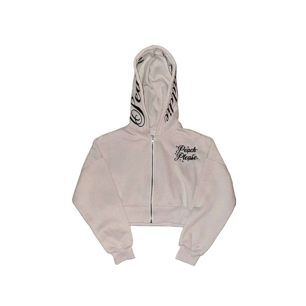 PeachBaddie Signature Jacket – Oat Milk with Black Embroidered