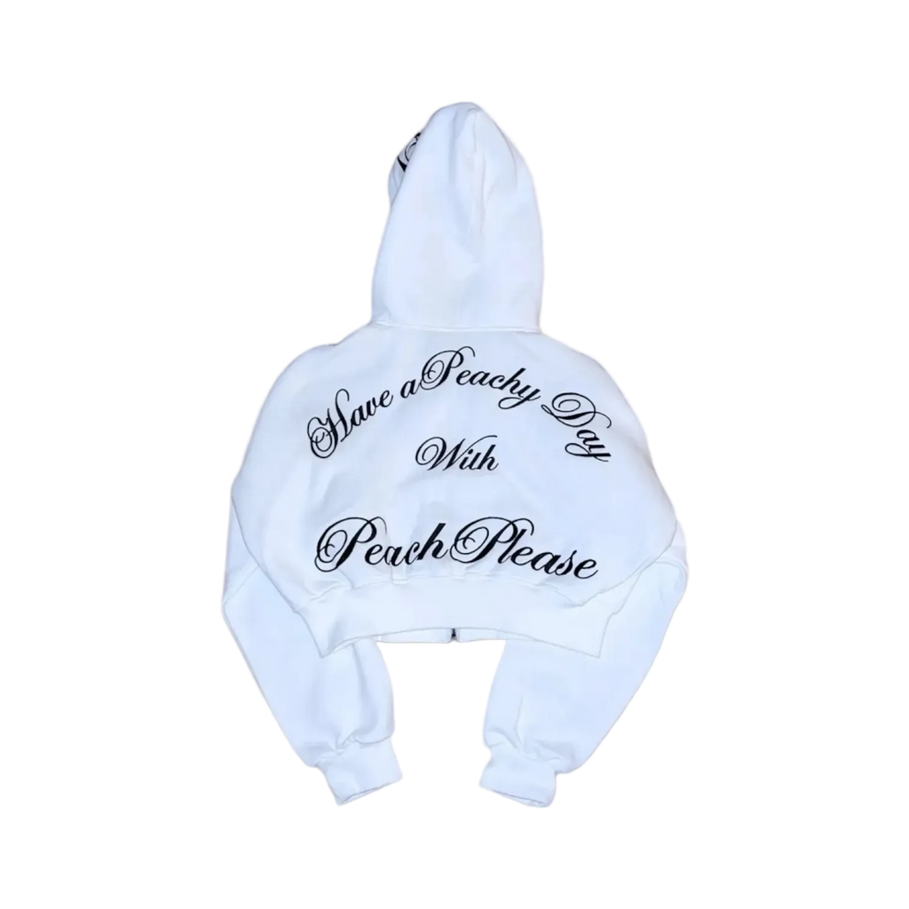 PeachBaddie Signature Jacket – Classic White with Black Embroidered