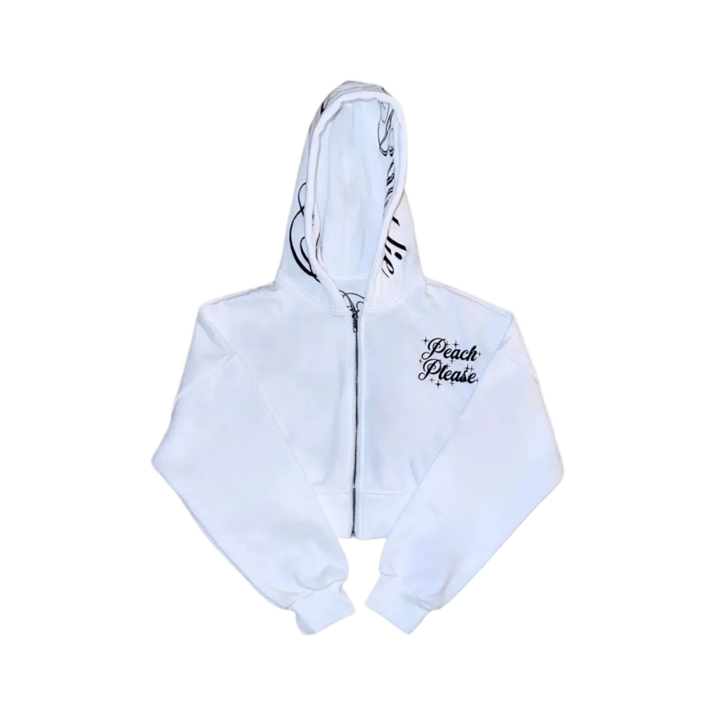 PeachBaddie Signature Jacket – Classic White with Black Embroidered