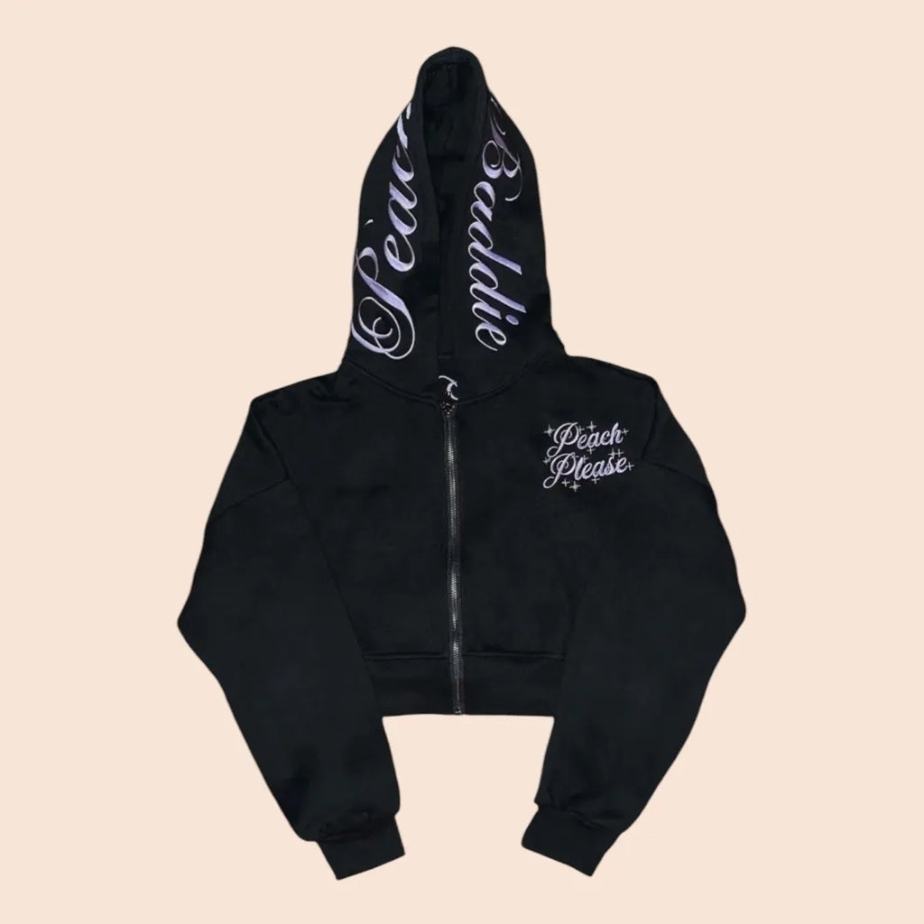 PeachBaddie Signature Embroidered Jacket – Classic Black