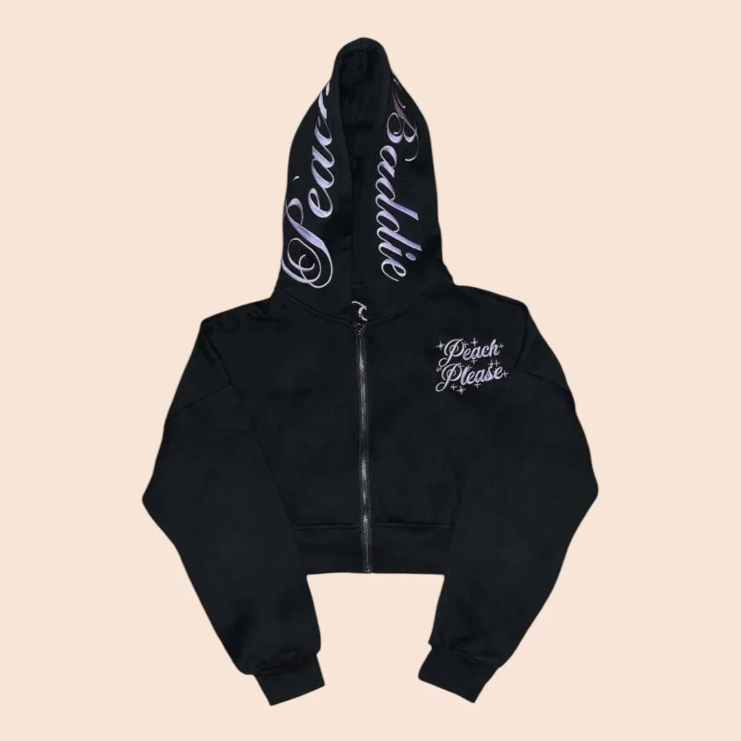 PeachBaddie Signature Embroidered Jacket – Classic Black