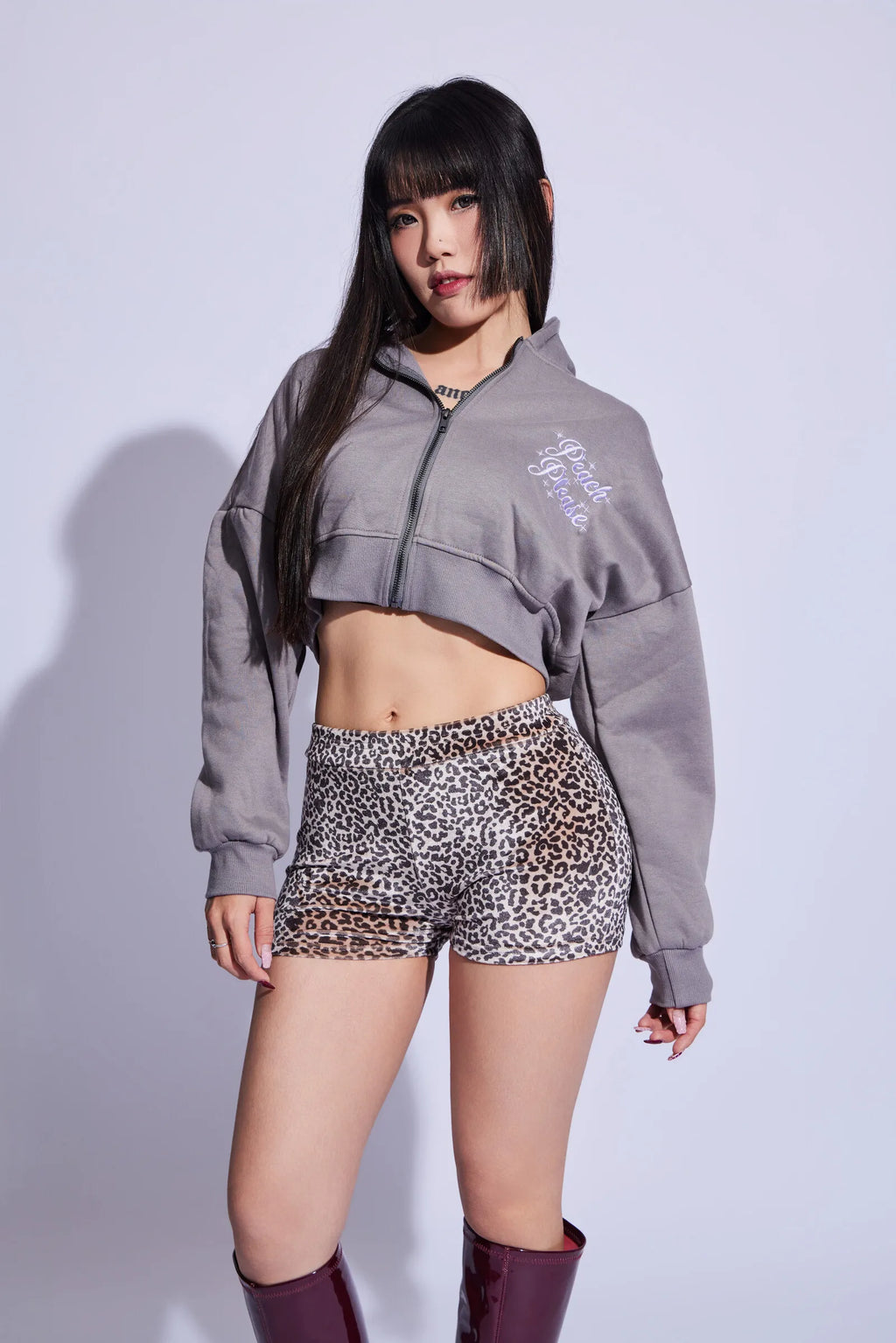 PeachBaddie Signature Embroidered Jacket – Light Grey