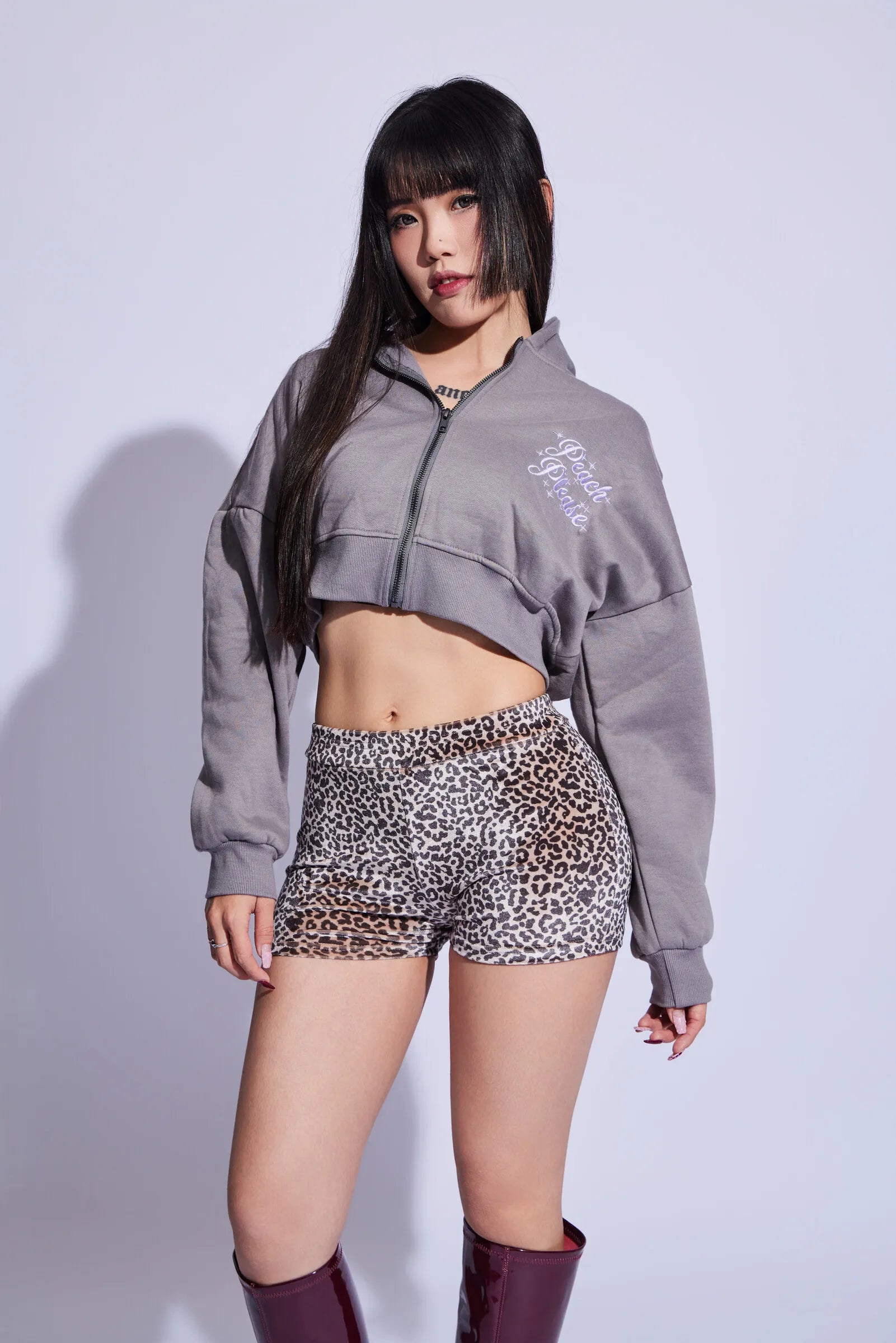PeachBaddie Signature Embroidered Jacket – Light Grey
