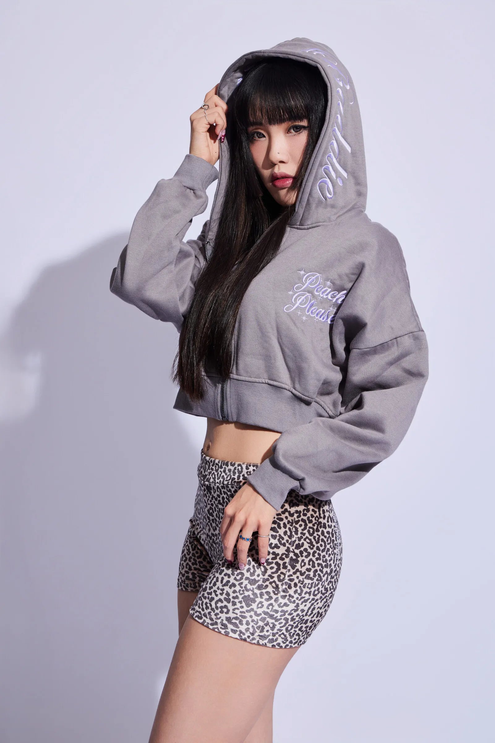 PeachBaddie Signature Embroidered Jacket – Light Grey